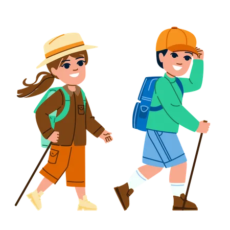 Kid Hiking Vector Nature Forest Family Adventure Summer Boy Mountain Outdoor Travel Camp Kid Hiking Character People Flat Cartoon Illustration Illustration