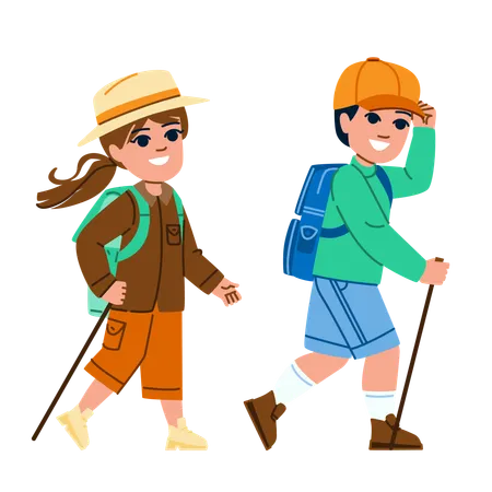 Kids are hiking  Illustration