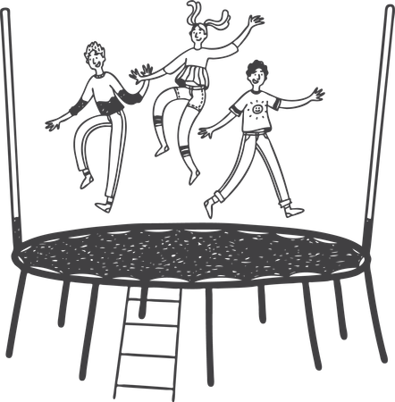 Kids are jumping on trampoline  イラスト