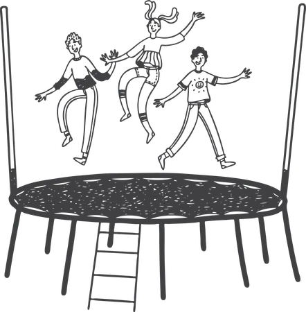 Kids are jumping on trampoline  イラスト