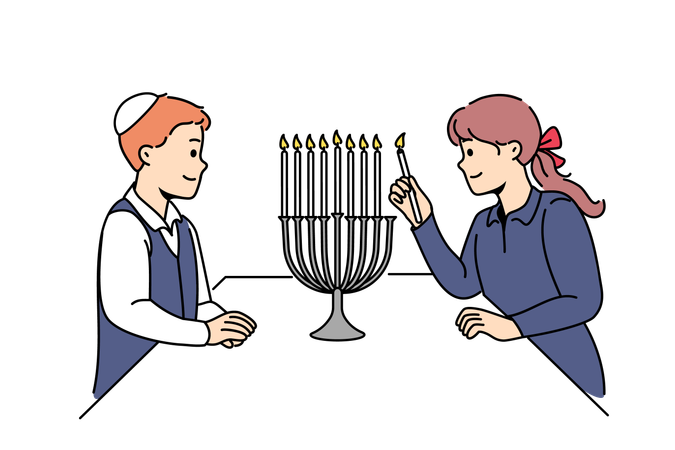 Kids are lighting up candles in church  Illustration