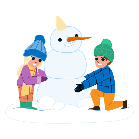 Kids are making snowman  Illustration