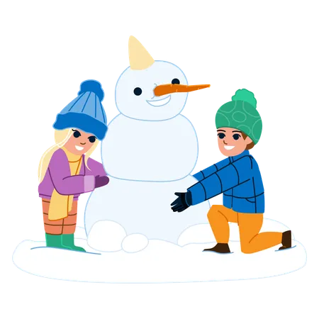 Snowman Kid Vector Winter Snow Christmas Happy Cute Fun Hat Holiday Child Cold Outdoor Season Scarf Snowman Kid Character People Flat Cartoon Illustration Illustration