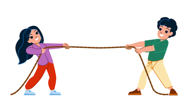Kids are playing rope snatching game  Illustration