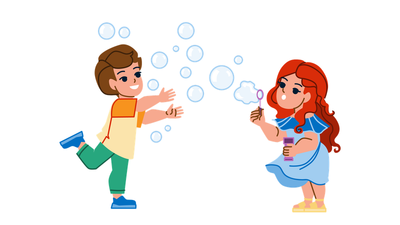 Kids are playing soap bubbles  Illustration