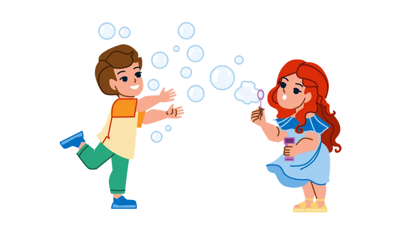 Kids are playing soap bubbles  Illustration