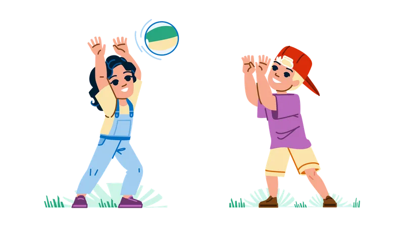 Kid Catching Ball Vector Child Boy Game Play Activity Fun Happy Childhood Person Catch Kid Catching Ball Character People Flat Cartoon Illustration Illustration