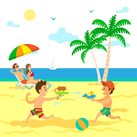 Kids are playing with water gun  Illustration
