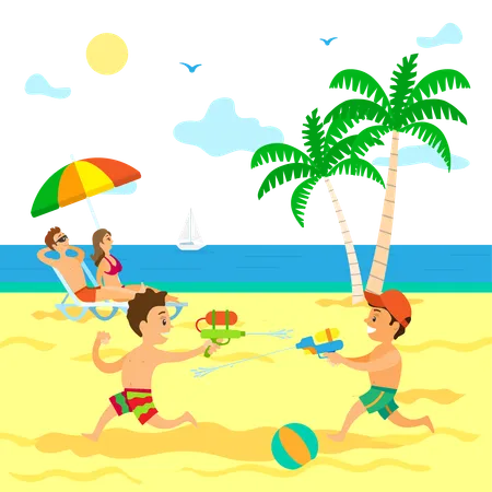 Kids are playing with water gun  Illustration