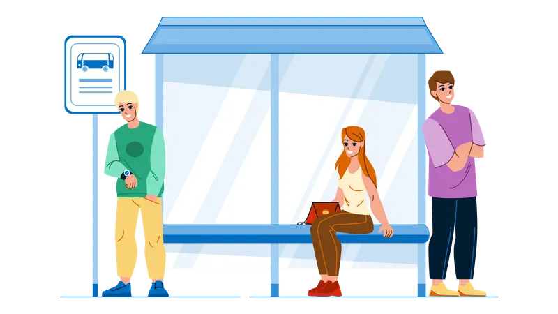 Bus Stop Station Vector Bilboard City Poster Street Empty Blank Road Banner Outdoor Ad Bus Stop Station Character People Flat Cartoon Illustration 일러스트레이션