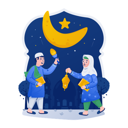 Kids at Ramadan night  Illustration