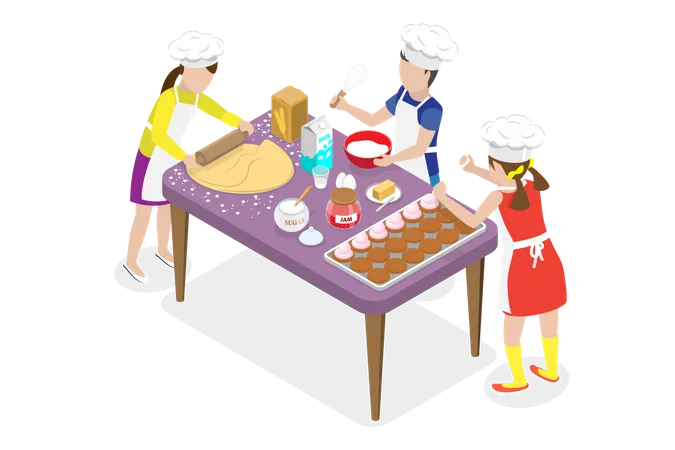 Kids Baking Cakes  Illustration