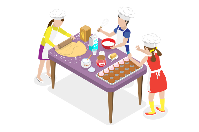 Kids Baking Cakes  Illustration