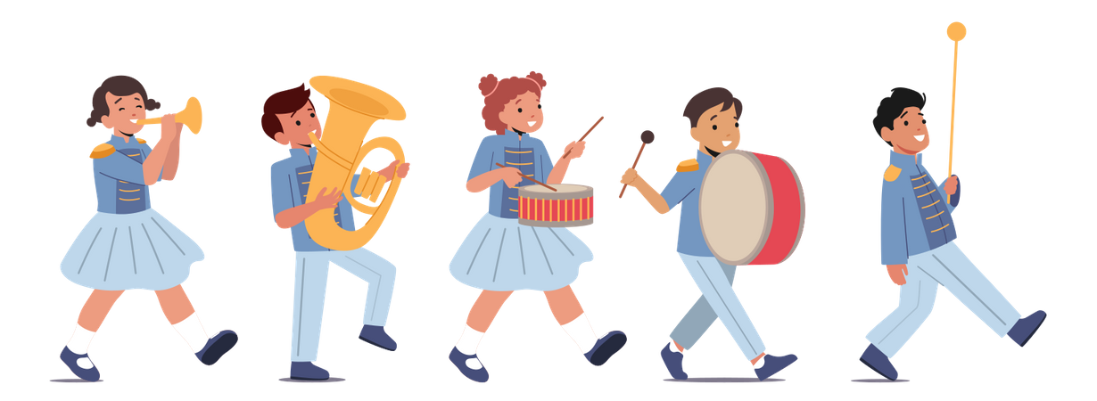 Kids band marching on parade  Illustration