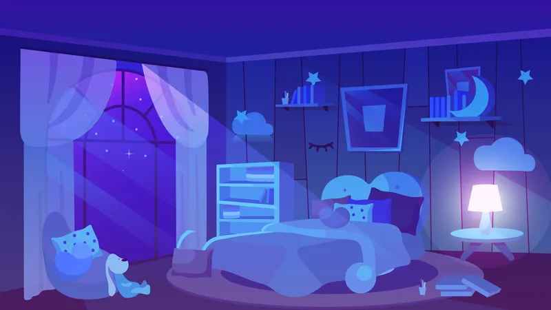 Kids bedroom night time  Illustration