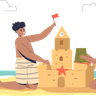 kids building sandcastle illustration free download