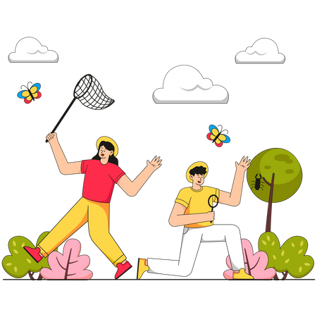 Kids catching butterfly  Illustration