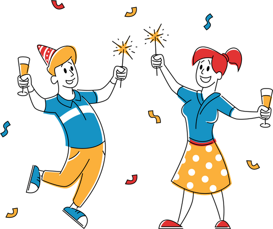 Kids Celebrate Birthday Party Illustration