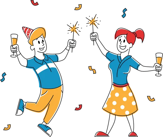 Kids Celebrate Birthday Party Illustration