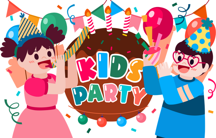 Kids celebrate birthday party Illustration