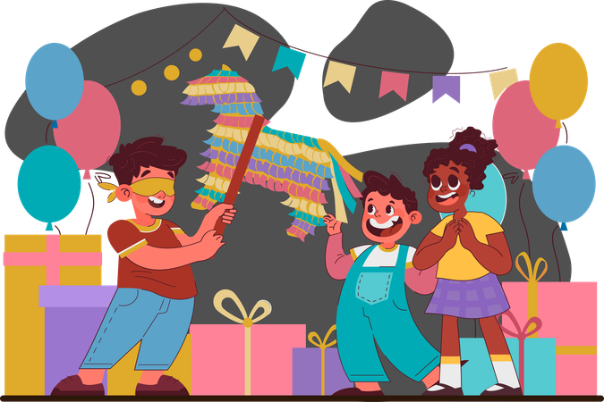 Kids Celebrate Birthday Party  Illustration