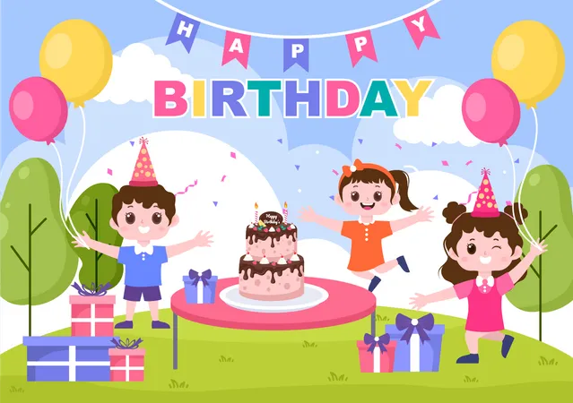 Kids Celebrating birthday  Illustration