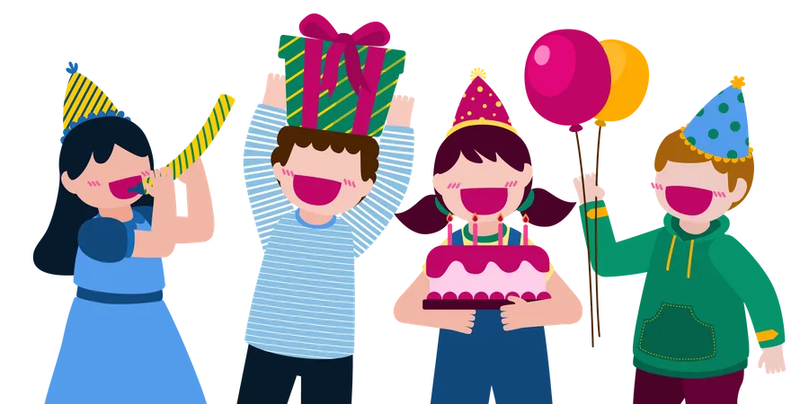 Kids celebrating birthday Illustration