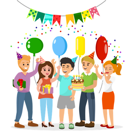 Kids celebrating birthday of a friend  Illustration