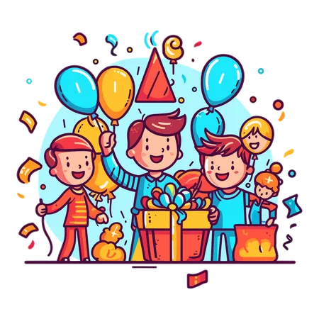 Kids Celebrating birthday party  Illustration