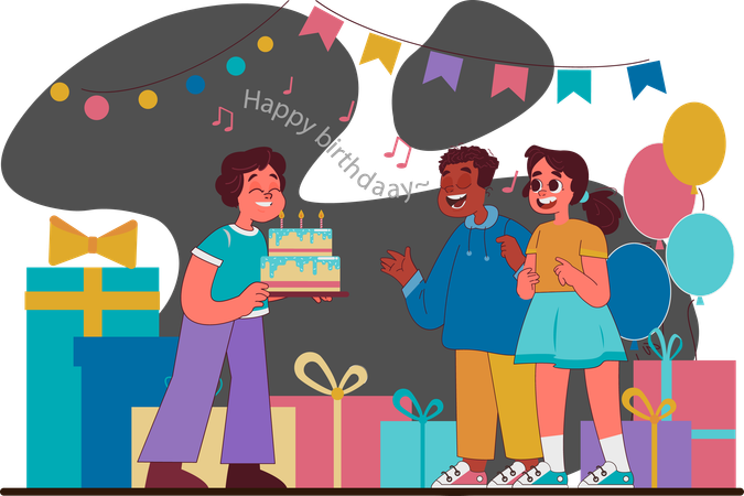 Kids Celebrating Birthday Party  Illustration