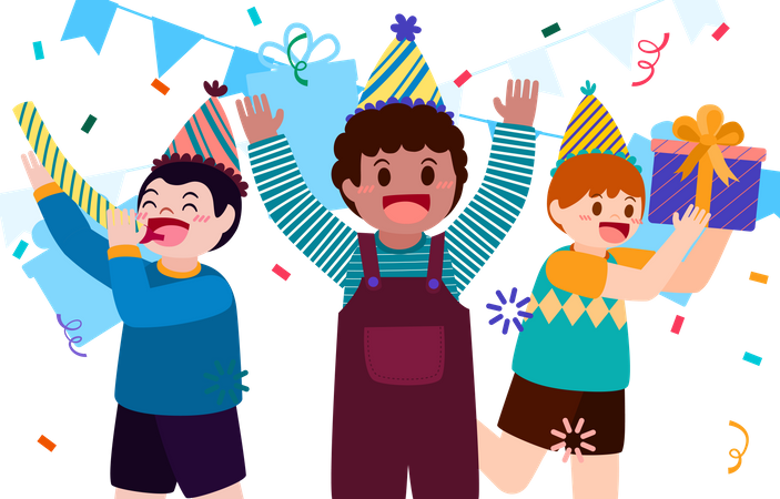 Kids celebrating birthday together  Illustration