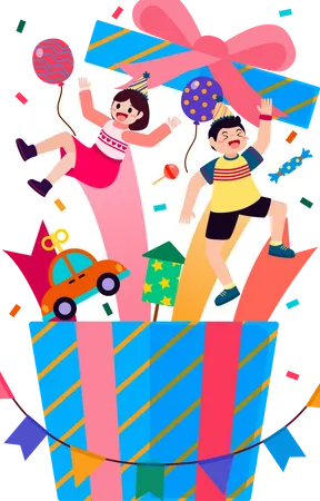 Kids celebrating birthday together  Illustration