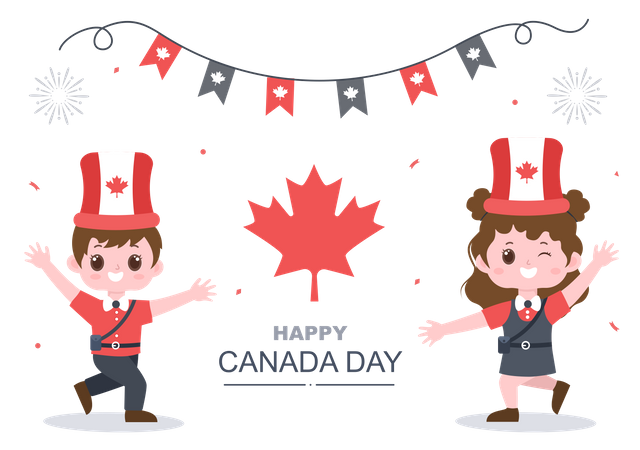 Kids celebrating Canada Day  Illustration