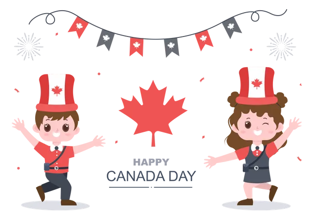 Kids celebrating Canada Day  Illustration