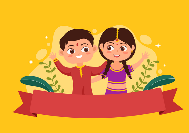 Kids Celebrating Happy Bhai Dooj  イラスト