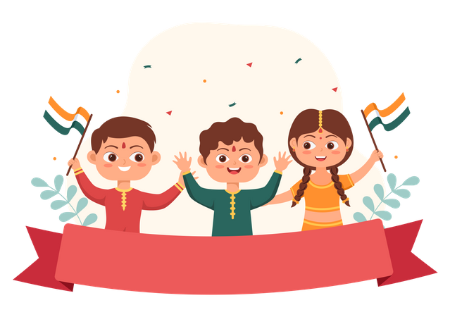 Kids celebrating Indian Independence Day Illustration