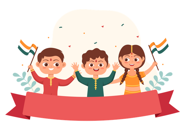 Kids celebrating Indian Independence Day  Illustration