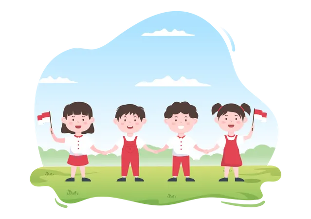 Kids Celebrating Indonesia Independence Day  Illustration