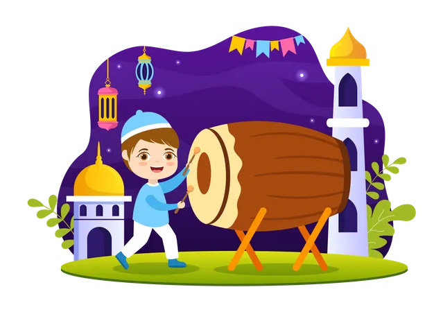Happy Muharram Vector Illustration With Kids Celebrating Islamic New Year In Flat Cartoon Hand Drawn Landing Page Background Templates Illustration
