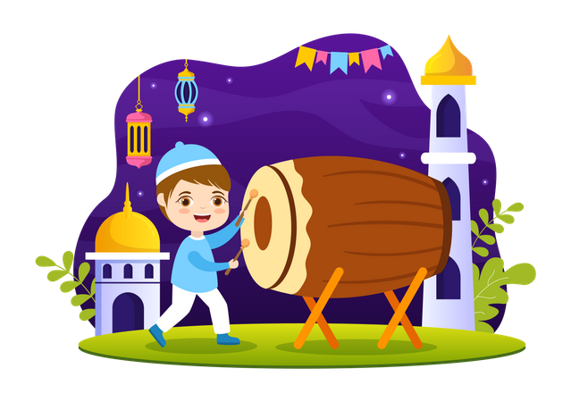 Kids Celebrating Islamic New Year  Illustration