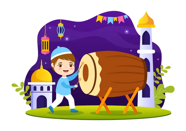 Kids Celebrating Islamic New Year  Illustration