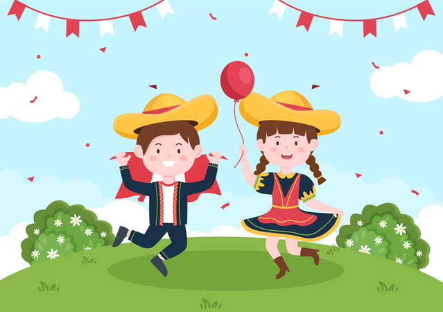 Kids Celebrating Peruvian Independence Day Illustration