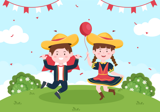 Kids Celebrating Peruvian Independence Day  Illustration