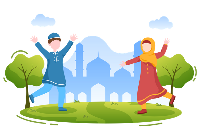 Kids celebrating Ramadan  Illustration