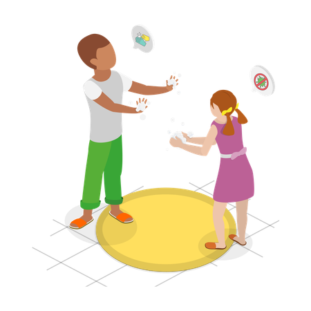 Kids Clean Hands with Soap  Illustration