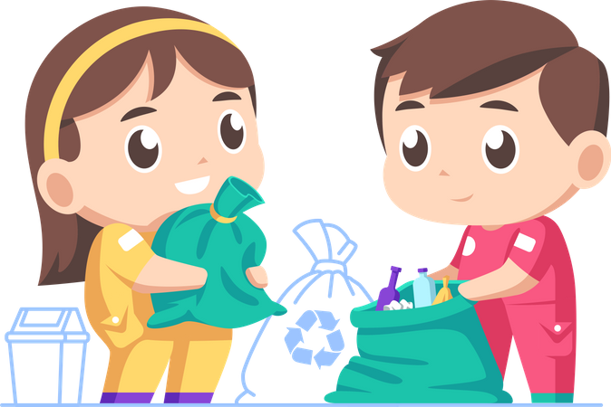 Kids cleaning garbage Illustration