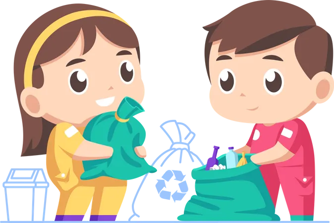 Kids cleaning garbage  Illustration