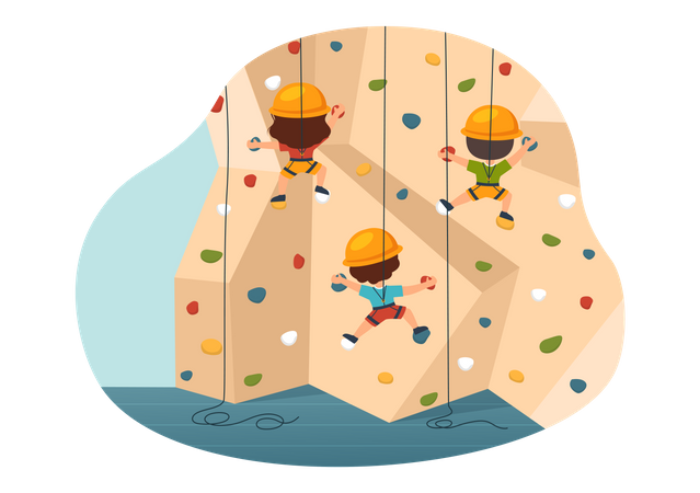 Kids climbing artificial cliff mountain  Illustration