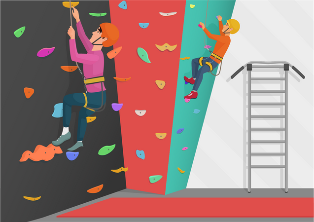 Kids climbing artificial rock  Illustration