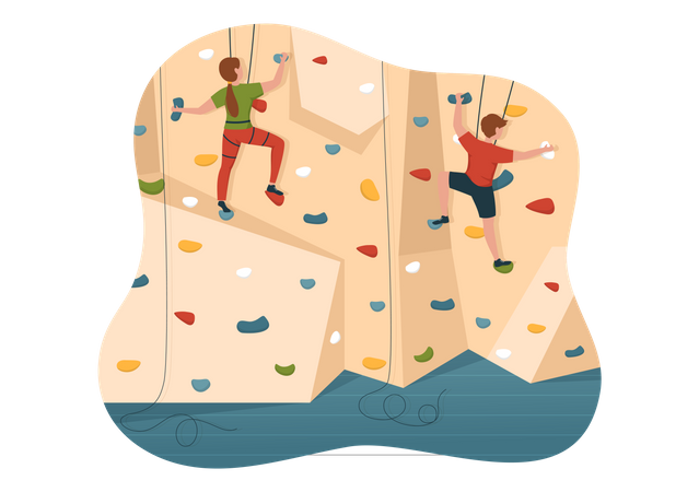 Kids climbing artificial rock  Illustration